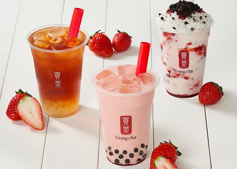 gong cha strawberry earl grey milk tea coconut jelly strawberry cookie