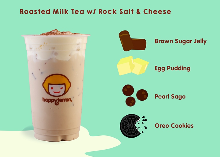 happy lemon roasted milk tea with rock salt and cheese