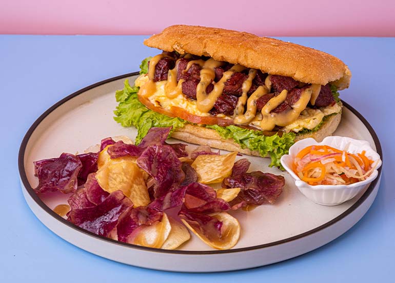 Breakfast Brisket Sandwich with Chips and Slaw from Panco Cafe