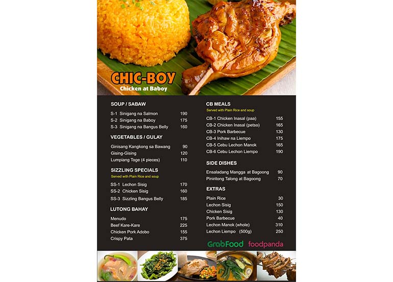 Chic Boy menu