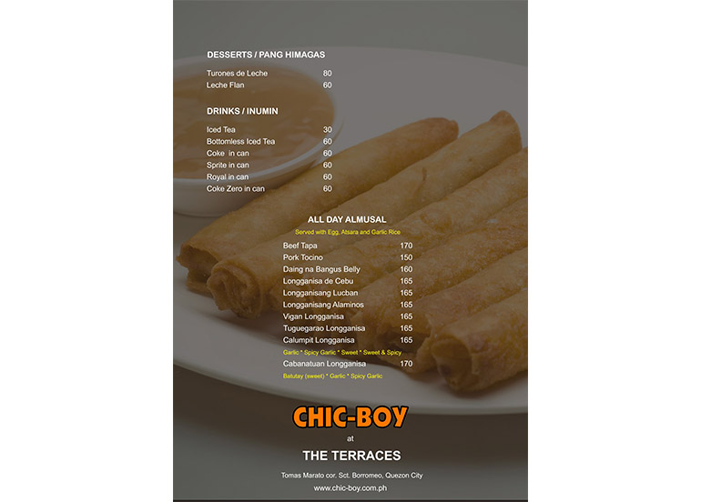 Chic Boy menu
