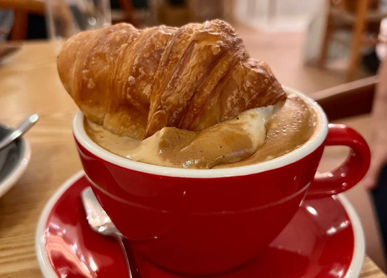 vegan croissant and latte spotted pig cafe manila