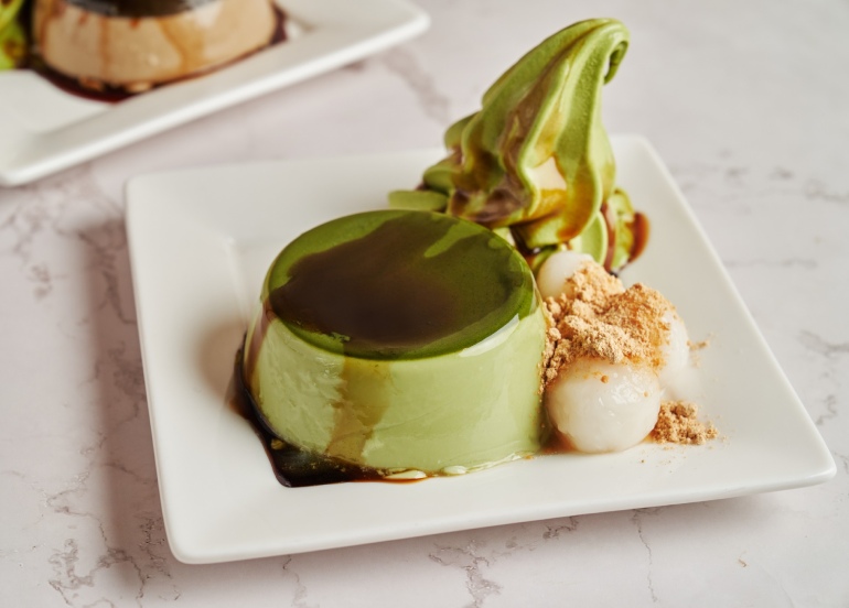 tsujiri hojicha flan