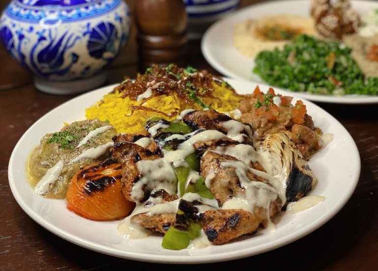 the cafe mediterranean chicken gyro plate hummus tabbouleh