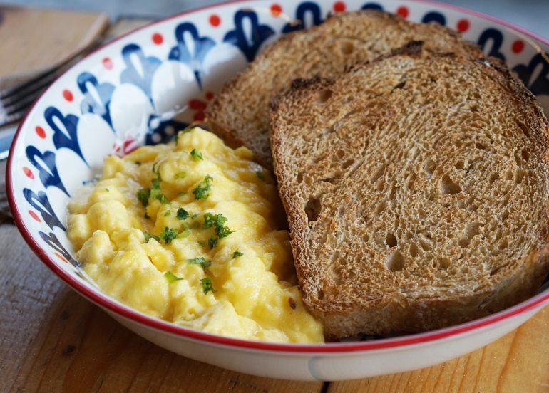 curious coffee co. toast and scrambled eggs